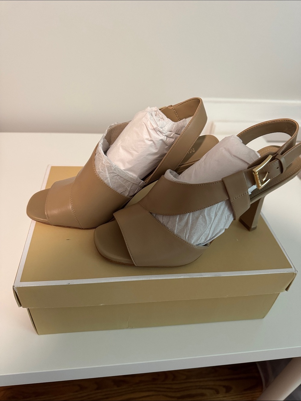 Michael Kors Camel Open-Toe Block Heel Sandals